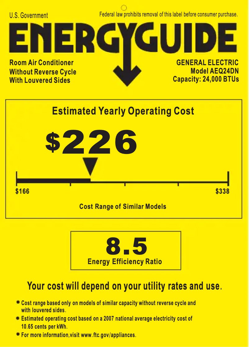 Page 1 de la notice Label énergétique GE AEQ24DN