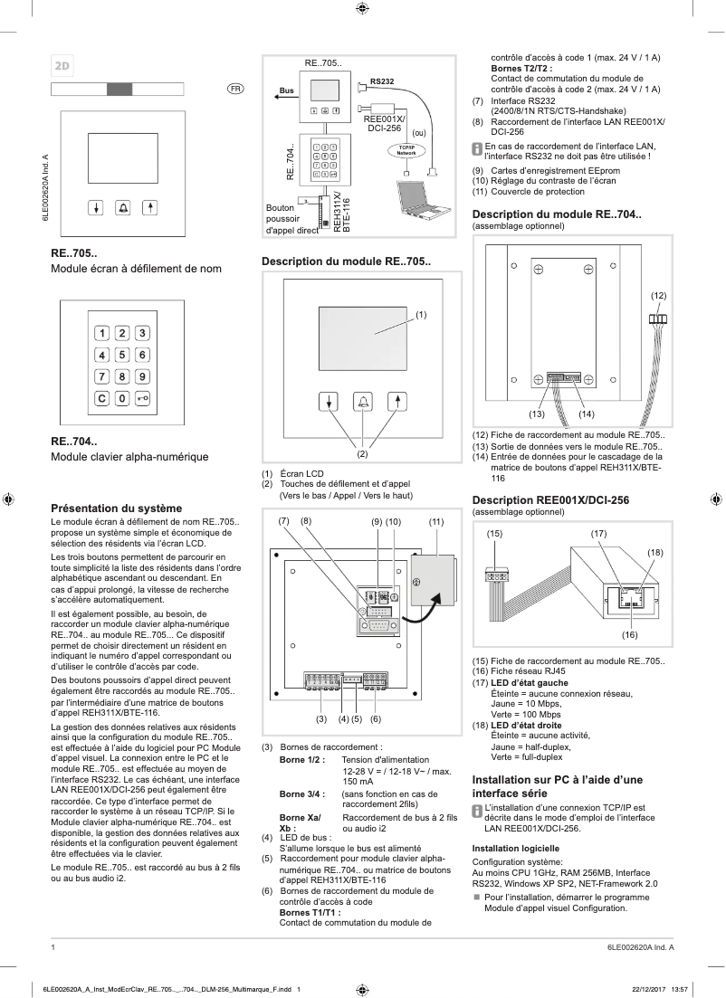 Page n°1 - Instructions / montage Elcom REN705S