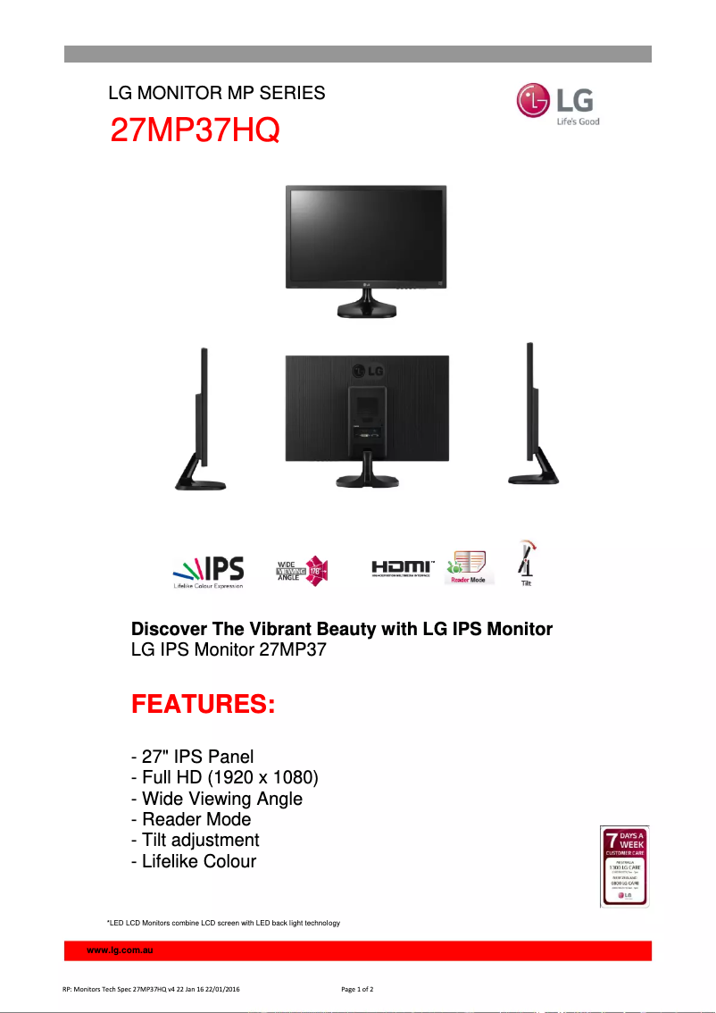 Image de la première page du manuel de l'appareil 27MP37HQ