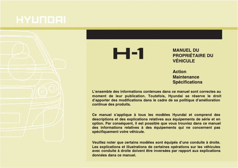 Page 1 de la notice Manuel utilisateur Hyundai H-1 Grand Starex (2013)