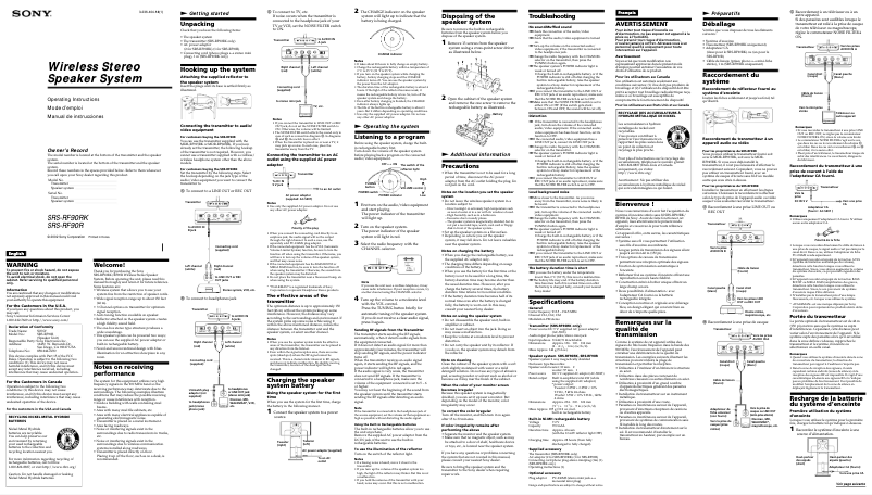 Page n°1 - Manuel utilisateur Sony SRS-RF90RK