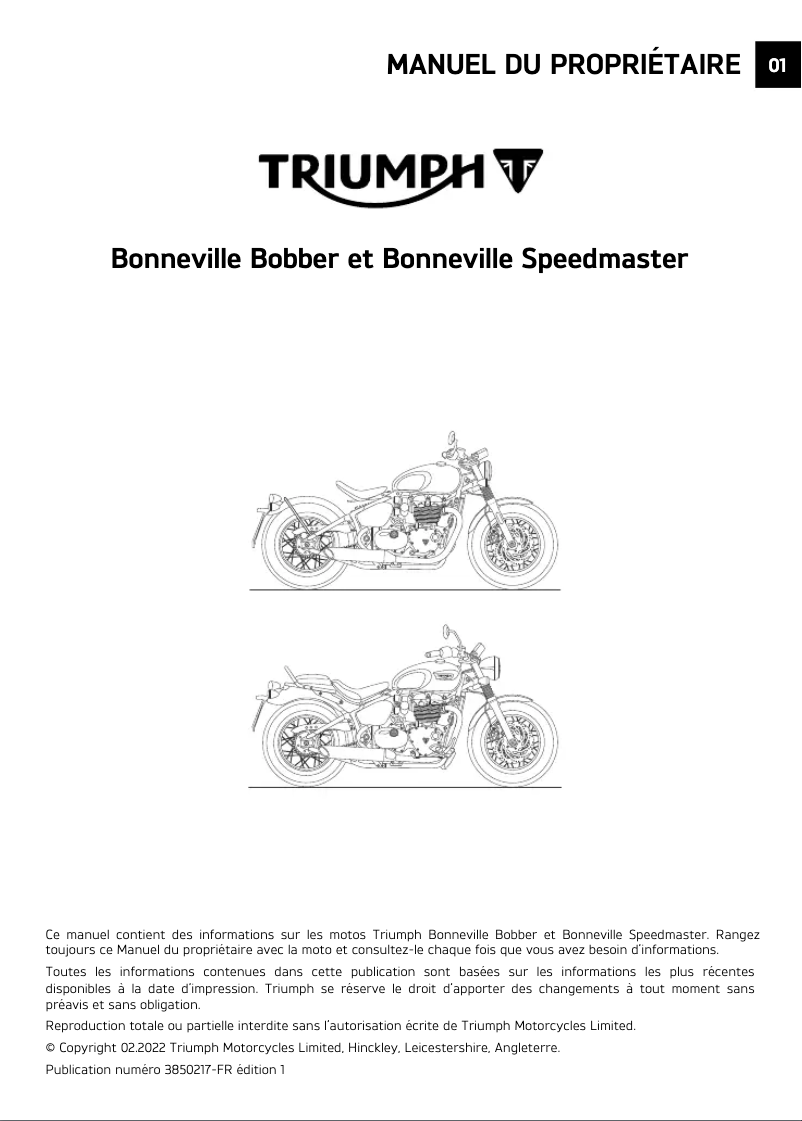 Page n°1 - Manuel utilisateur Triumph Bonneville Speedmaster (2021)