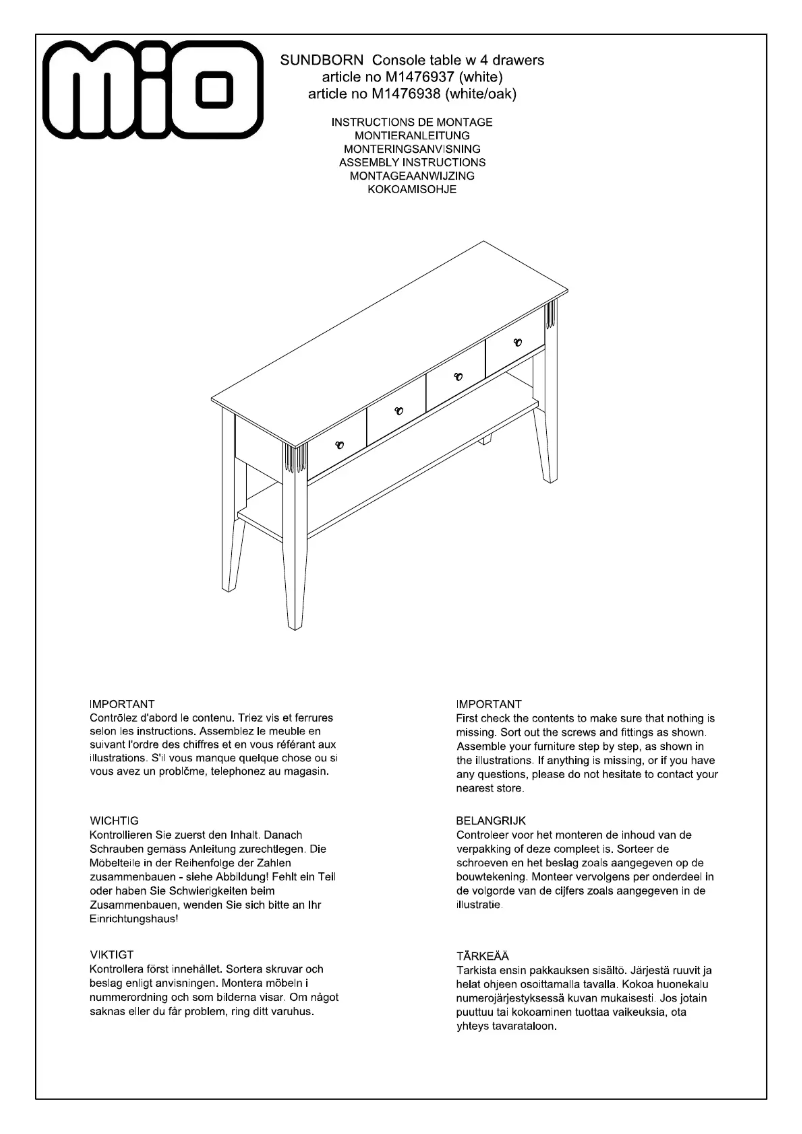 Page 1 de la notice Manuel utilisateur Mio Sundborn