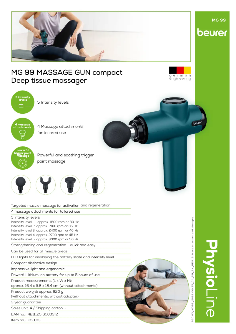 Page 1 de la notice Fiche technique Beurer MG 99