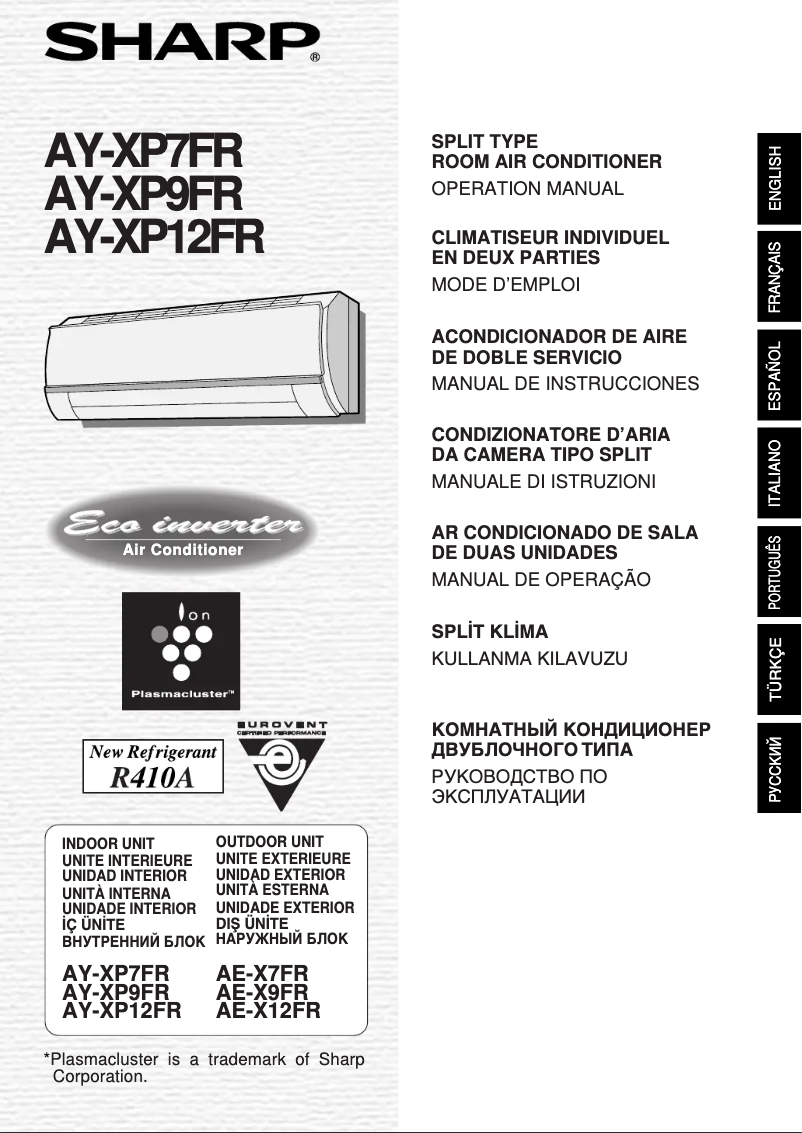 Page n°1 - Manuel utilisateur Sharp AY-XP9FR