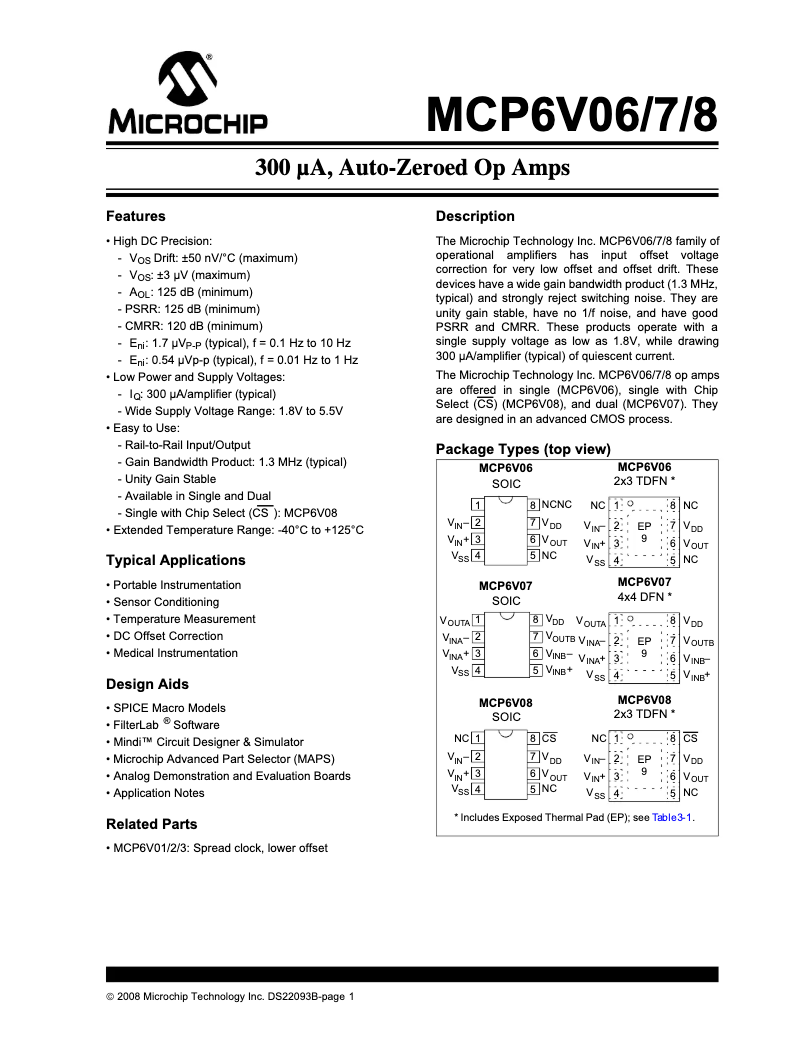 Page 1 de la notice Fiche technique Microchip MCP6V06