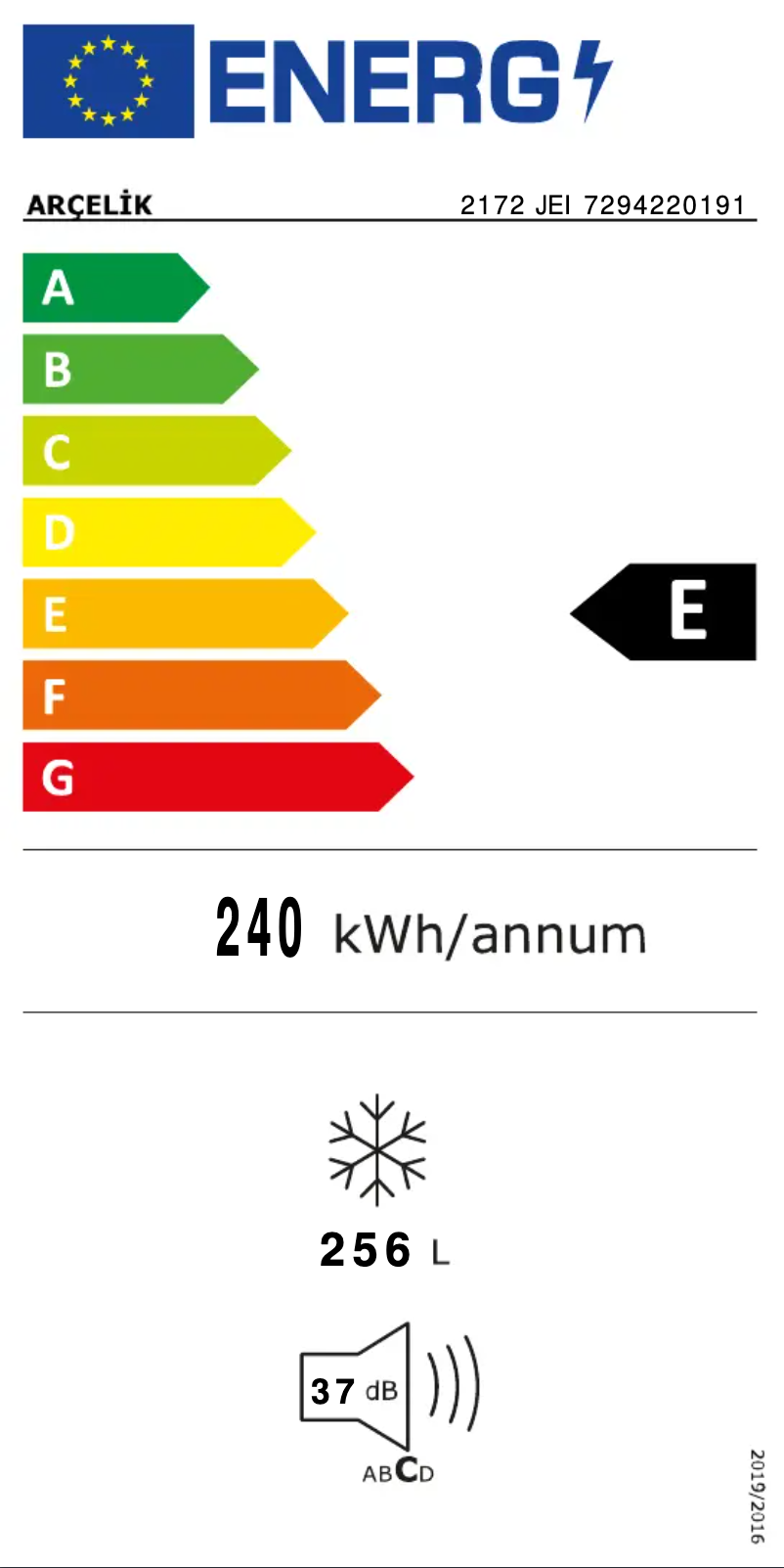 Page n°1 - Label énergétique Arçelik 2172 JEI