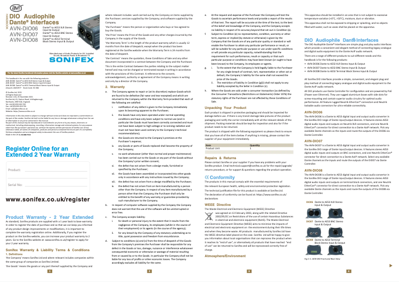 Page 1 de la notice Manuel utilisateur Sonifex AVN-DIO06