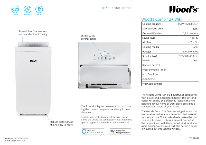 Page n°1 - Fiche technique Wood's Como 12K WiFi