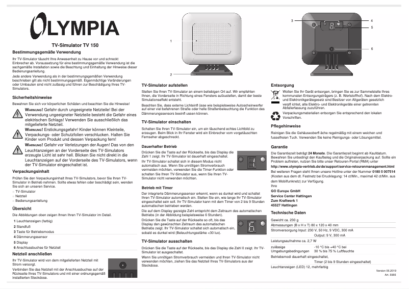 Page 1 de la notice Manuel utilisateur Olymp TV 150