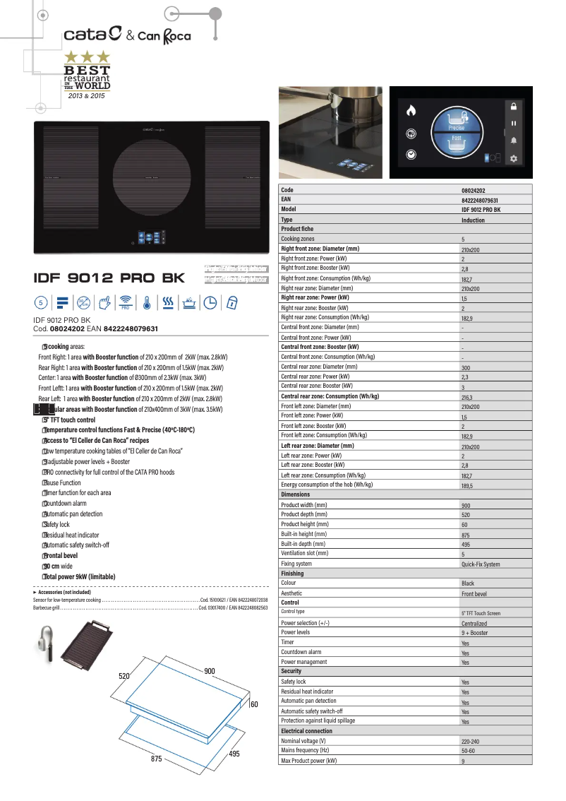 Page 1 de la notice Fiche technique CATA IDF 9012 PRO BK