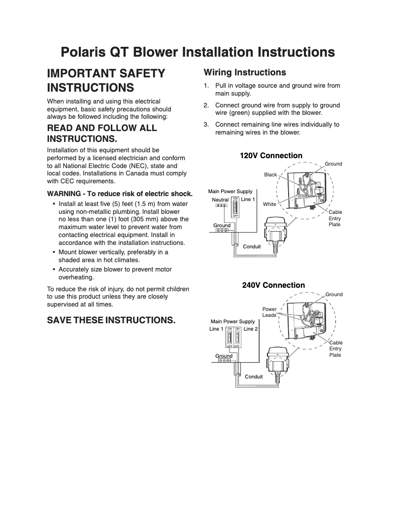 Page 1 de la notice Guide d'installation JANDY QT Residential Blower