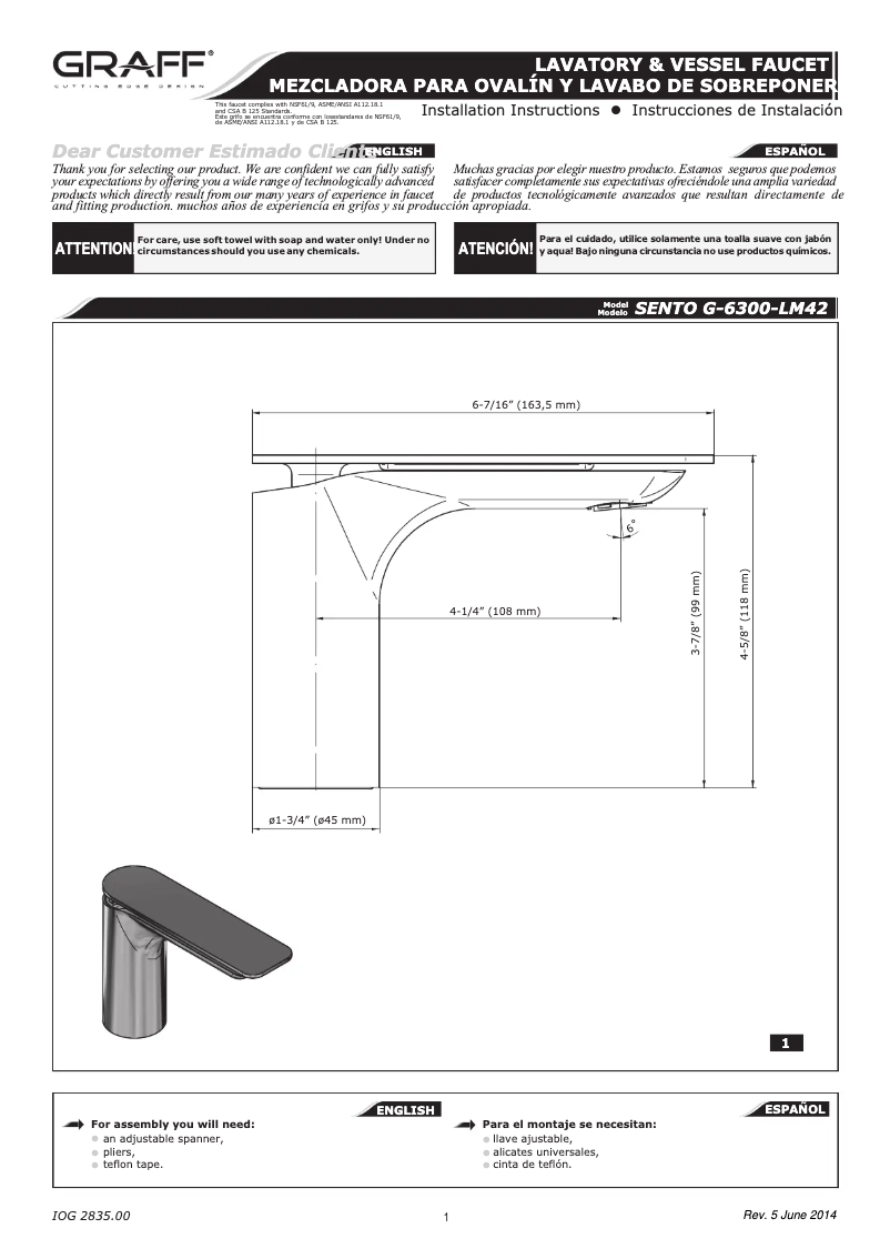 Page n°1 - Manuel utilisateur Graff SENTO G-6300-LM42