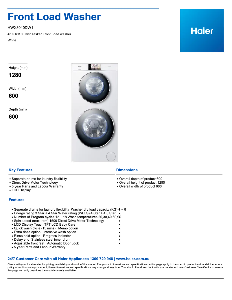 Image de la première page du manuel de l'appareil TwinTasker HWX8040DW1