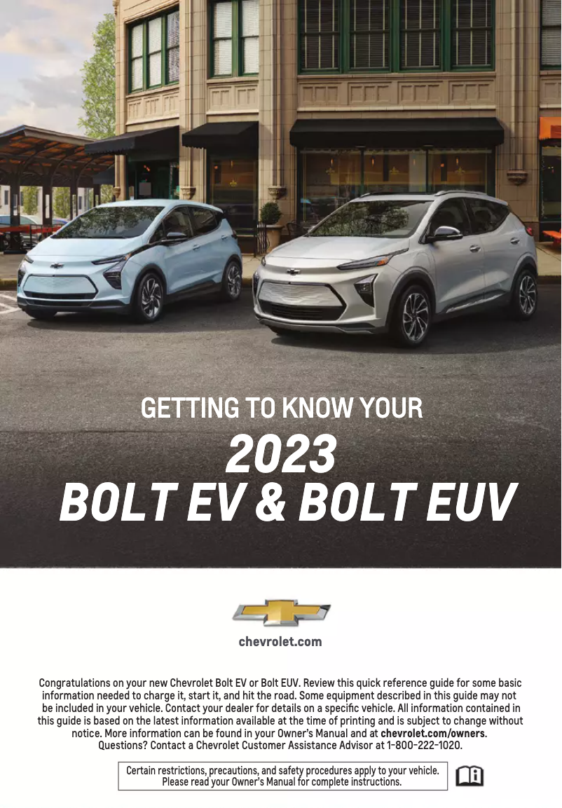 Page 1 de la notice Guide de démarrage rapide Chevrolet Bolt EUV (2023)