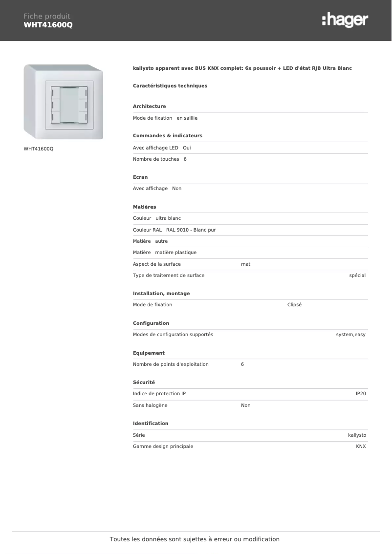 Image de la première page du manuel de l'appareil WHT41600Q