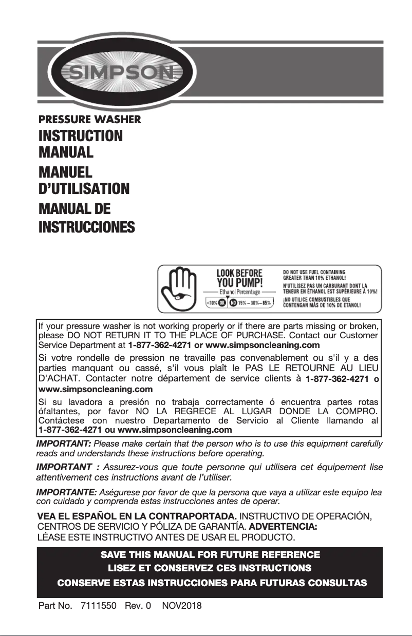 Page n°1 - Manuel utilisateur Simpson Megashot MS61001-S