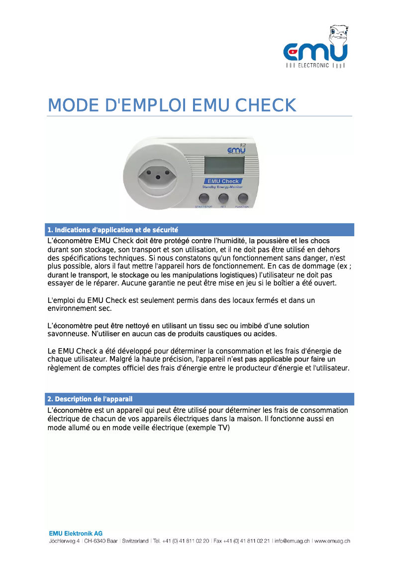 Image de la première page du manuel de l'appareil EMU CHECK USB