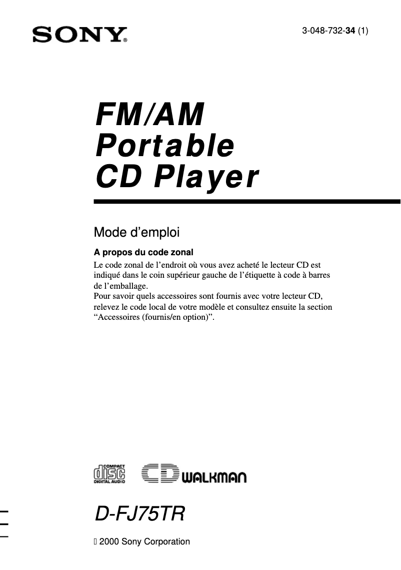 Image de la première page du manuel de l'appareil Discman D-FJ75TR