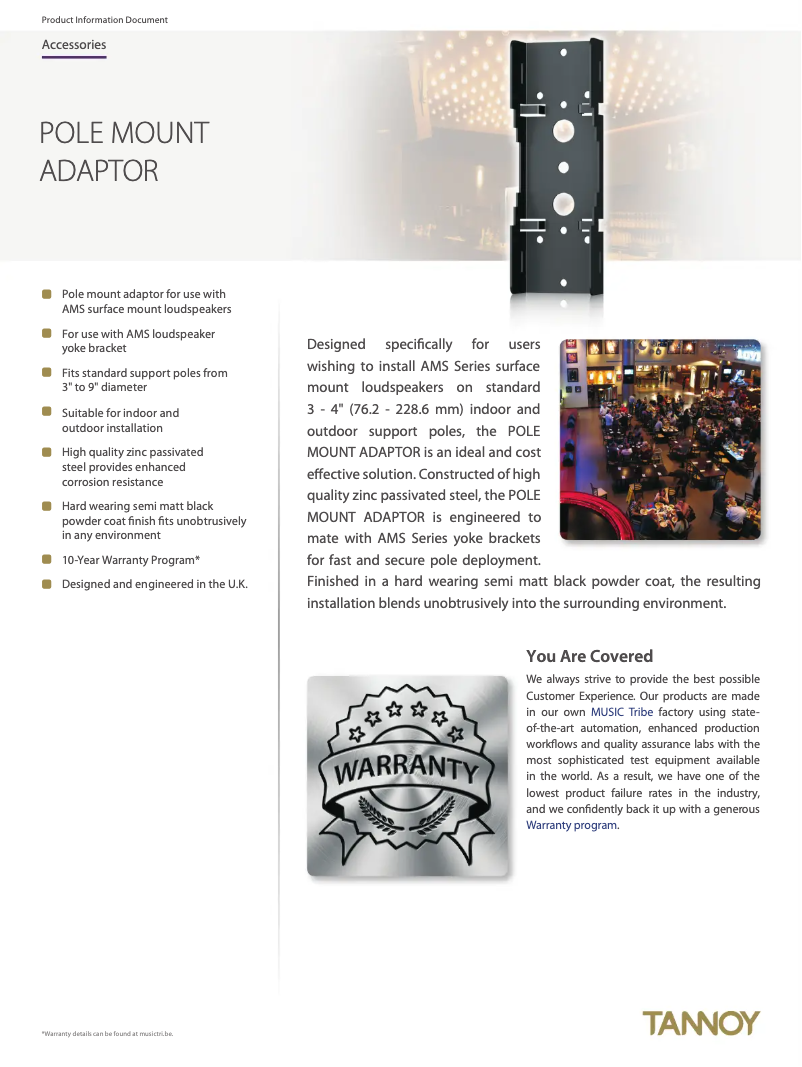 Page 1 de la notice Fiche technique Tannoy Pole Mount Adaptor