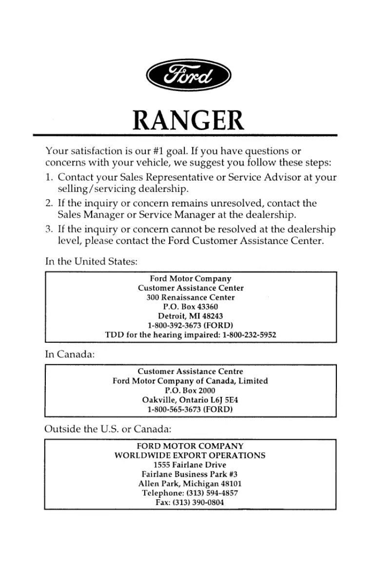 Página 1 del manual Manual de instrucciones Ford Ranger (1996)