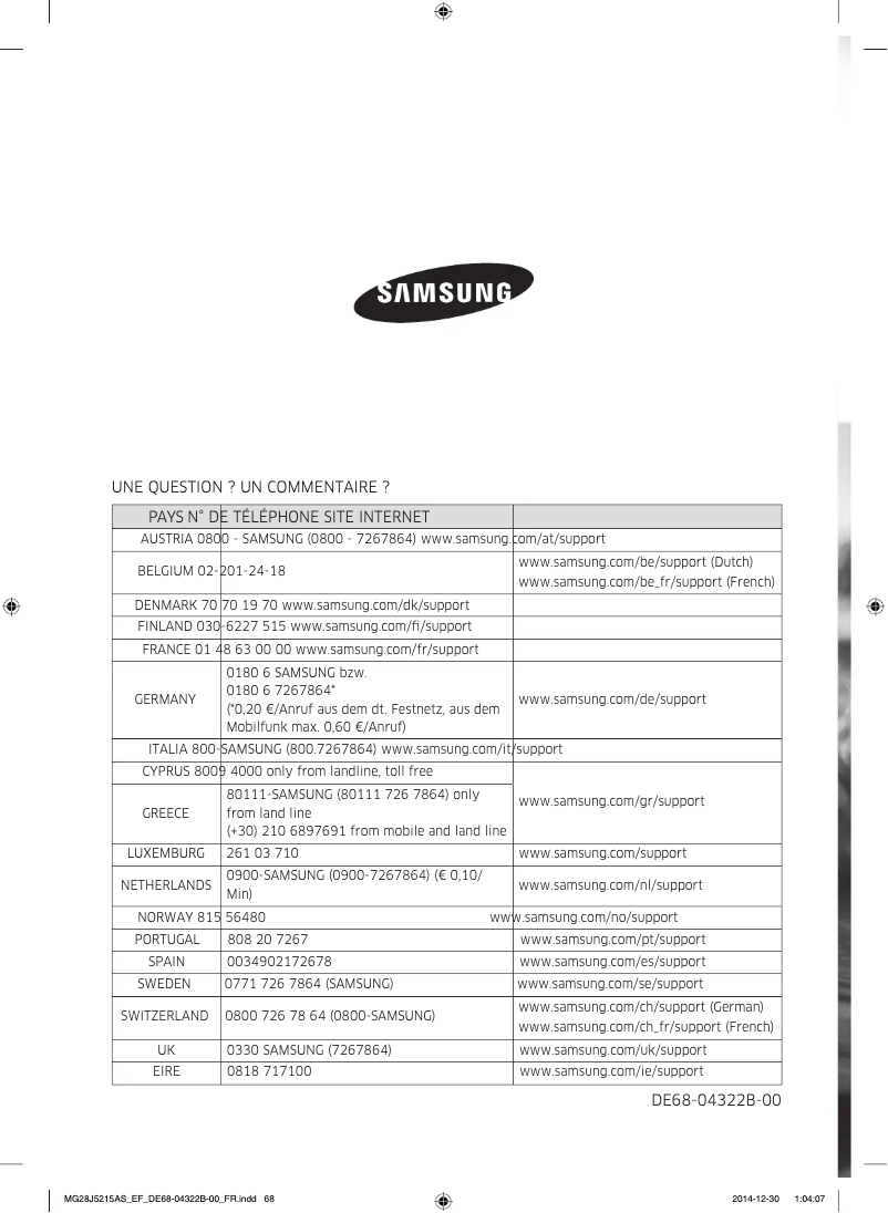 Page 1 de la notice Manuel utilisateur Samsung MG28J5215AW