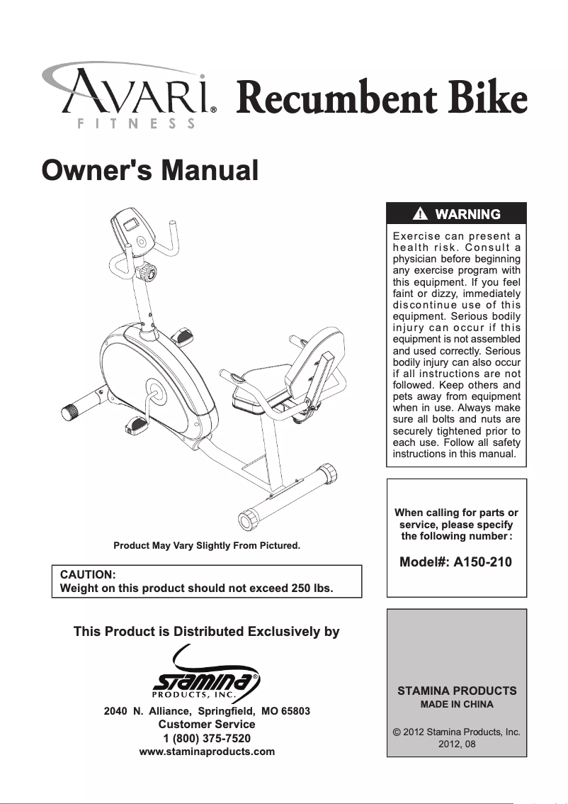 Page n°1 - Manuel utilisateur Stamina Avari R210