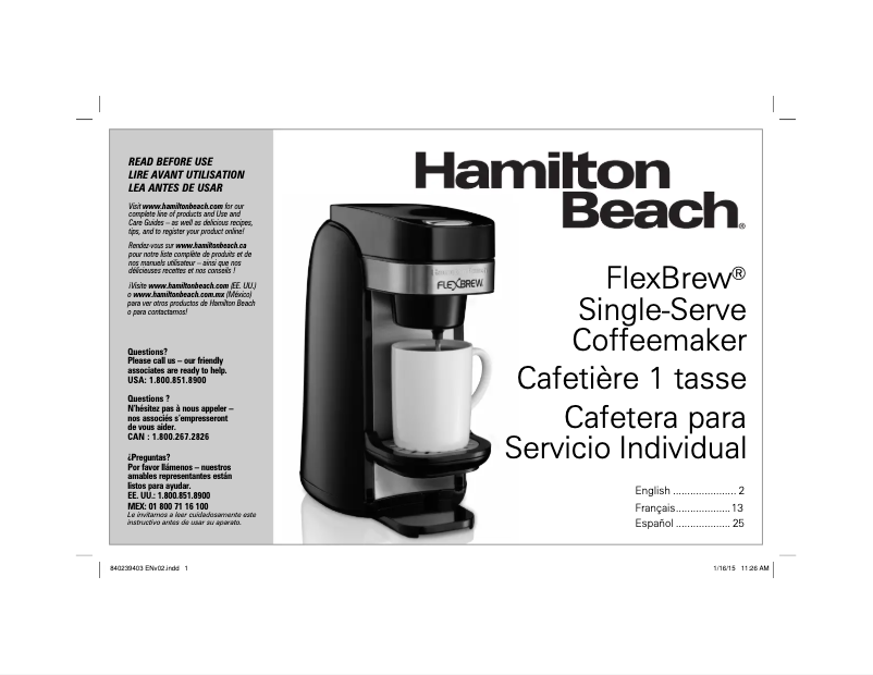 Page n°1 - Manuel utilisateur Hamilton Beach FlexBrew 49960