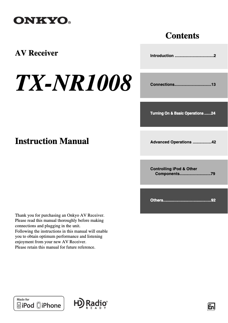 Page n°1 - Manuel utilisateur Onkyo TX-NR1008 B