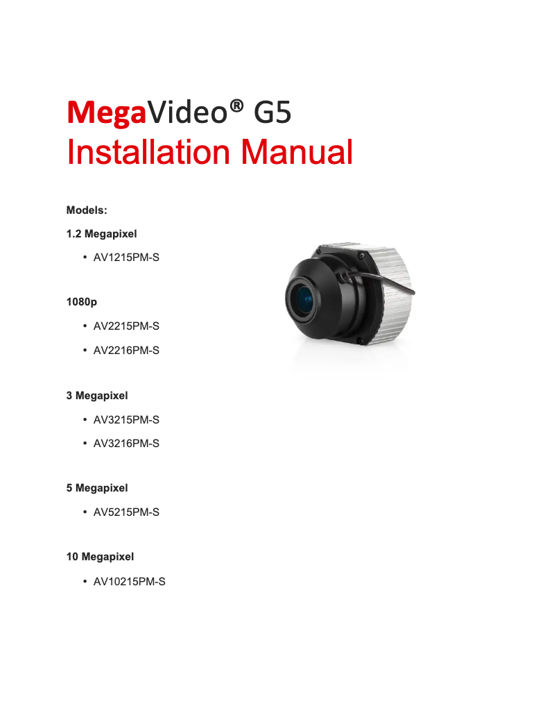 Page 1 de la notice Manuel utilisateur Arecont Vision AV2216PM-S