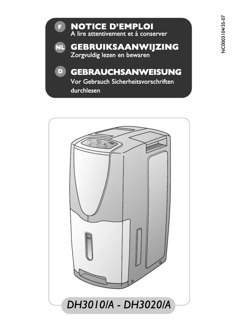 Image de la première page du manuel de l'appareil DH3020/A