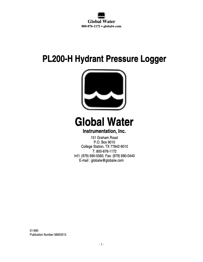Page n°1 - Manuel utilisateur Global Water PL200-H