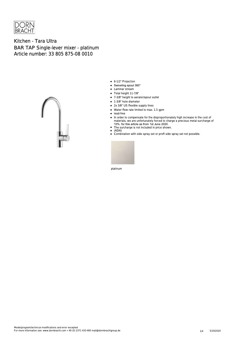 Page n°1 - Mode d'emploi Dornbracht Tara Ultra