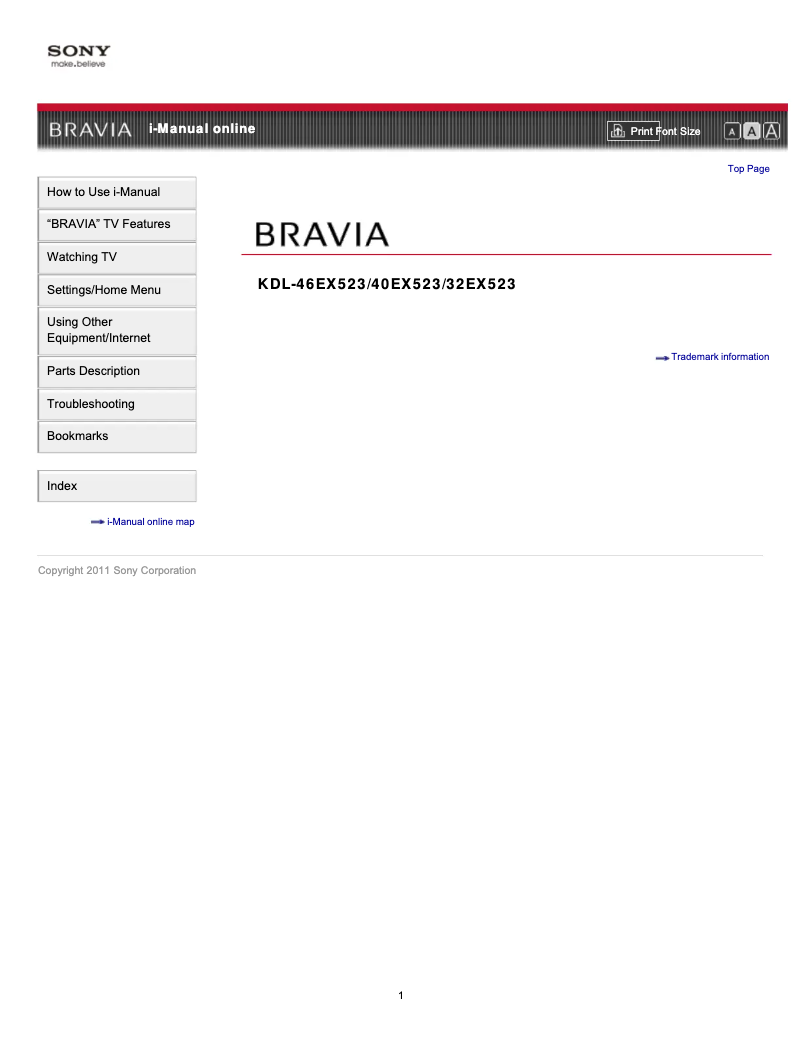 Page 1 de la notice Manuel utilisateur Sony KDL-32EX523