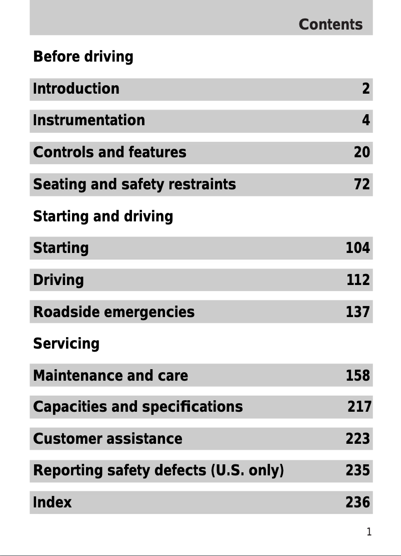 Page 1 de la notice Manuel utilisateur Mercury Mystique (1999)