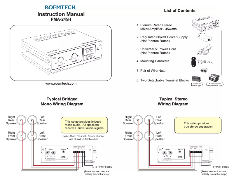 Page n°1 - Manuel utilisateur Roemtech PMA-245H