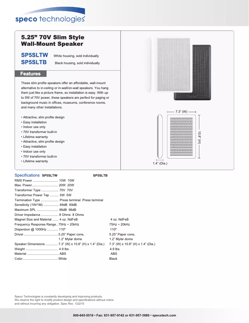Page 1 de la notice Brochure Speco Technologies SP5SLTB