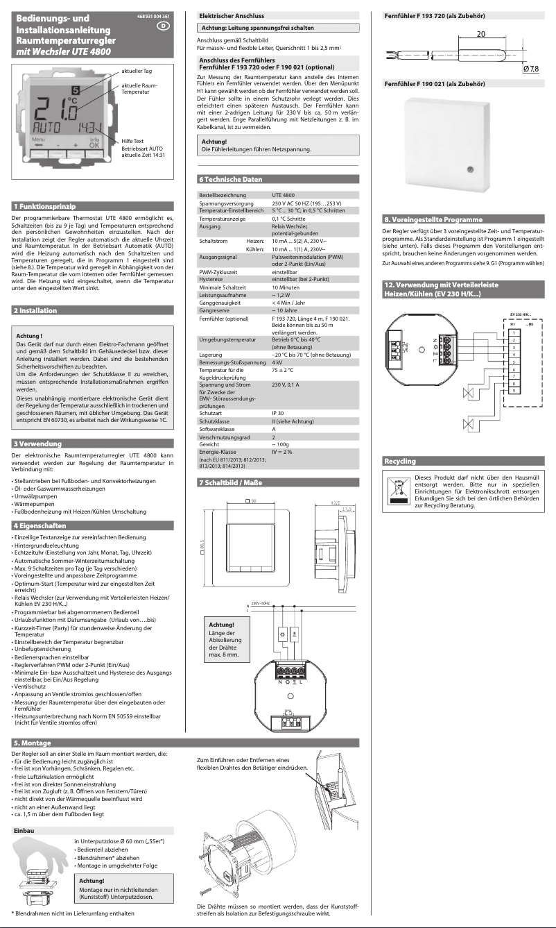 Page 1 de la notice Manuel utilisateur Eberle UTE 4800