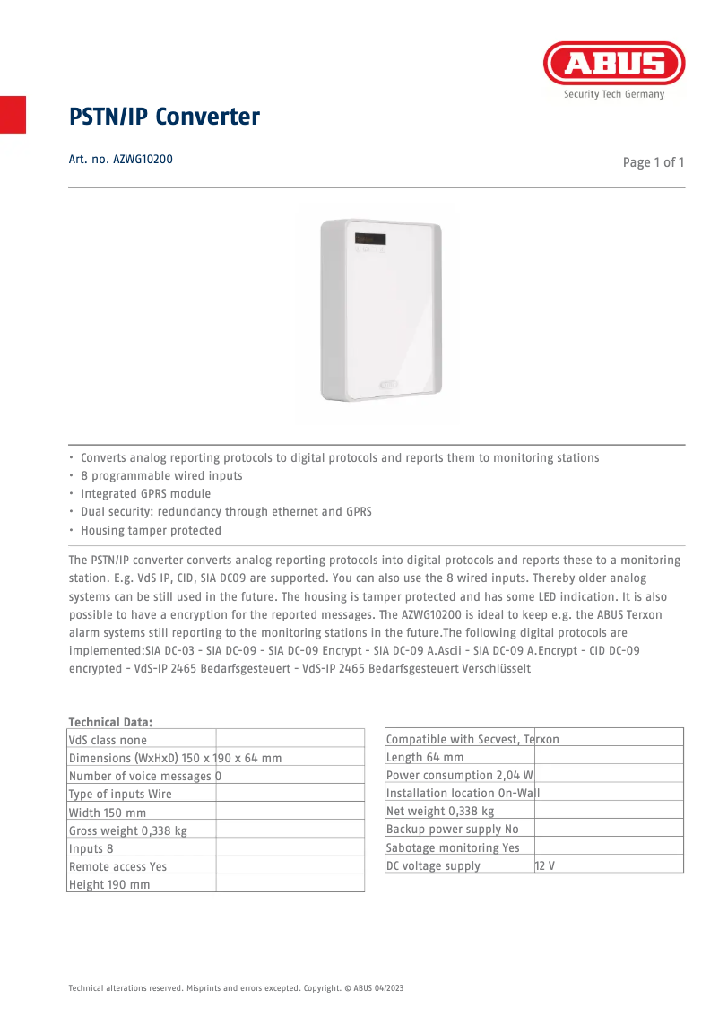 Image de la première page du manuel de l'appareil AZWG10200