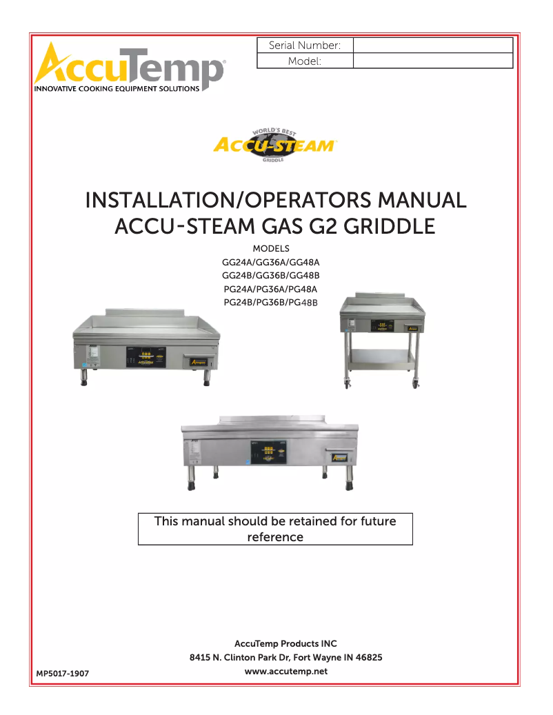 Page 1 de la notice Manuel utilisateur AccuTemp AccuSteam GGF1201A3650-T1
