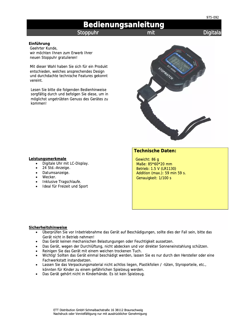 Page 1 de la notice Manuel utilisateur ETT EC-8080