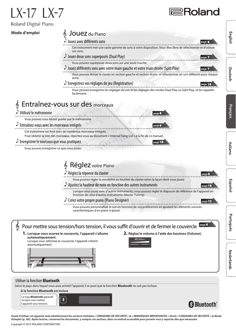 Page 1 de la notice Manuel utilisateur Roland LX-17-PW