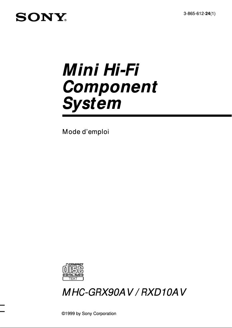 Page 1 de la notice Manuel utilisateur Sony MHC-GRX90AV