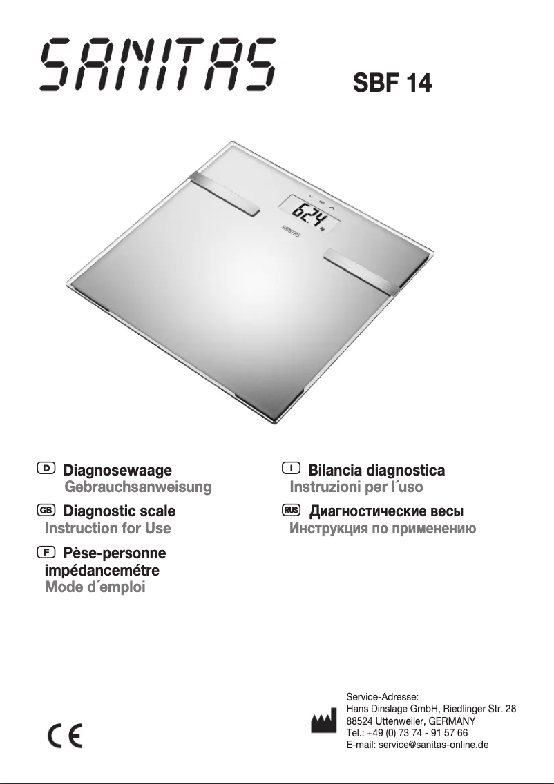 Page n°1 - Manuel utilisateur Sanitas SBF 14