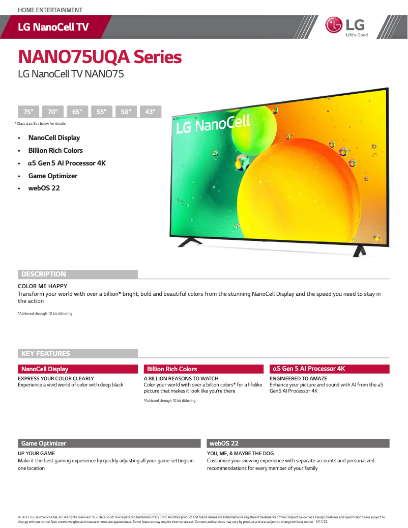 Page n°1 - Fiche technique LG 75NANO75UQA