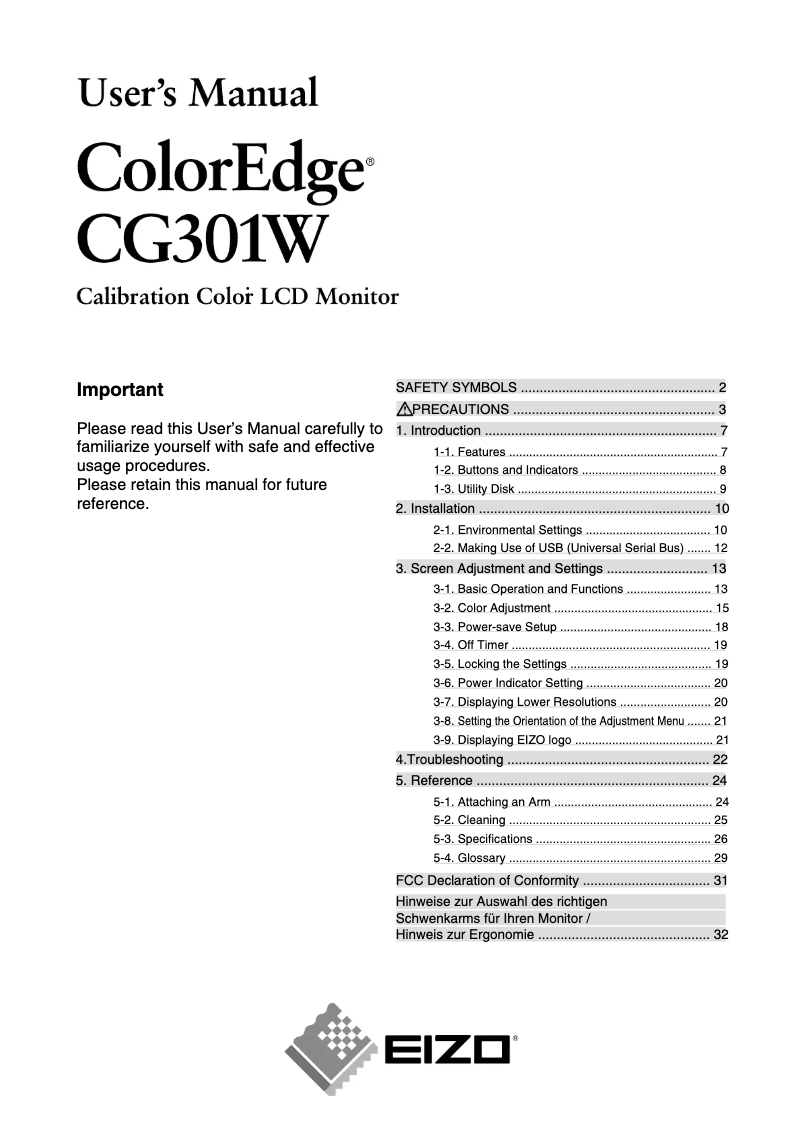 Page n°1 - Manuel utilisateur Eizo ColorEdge CG301W