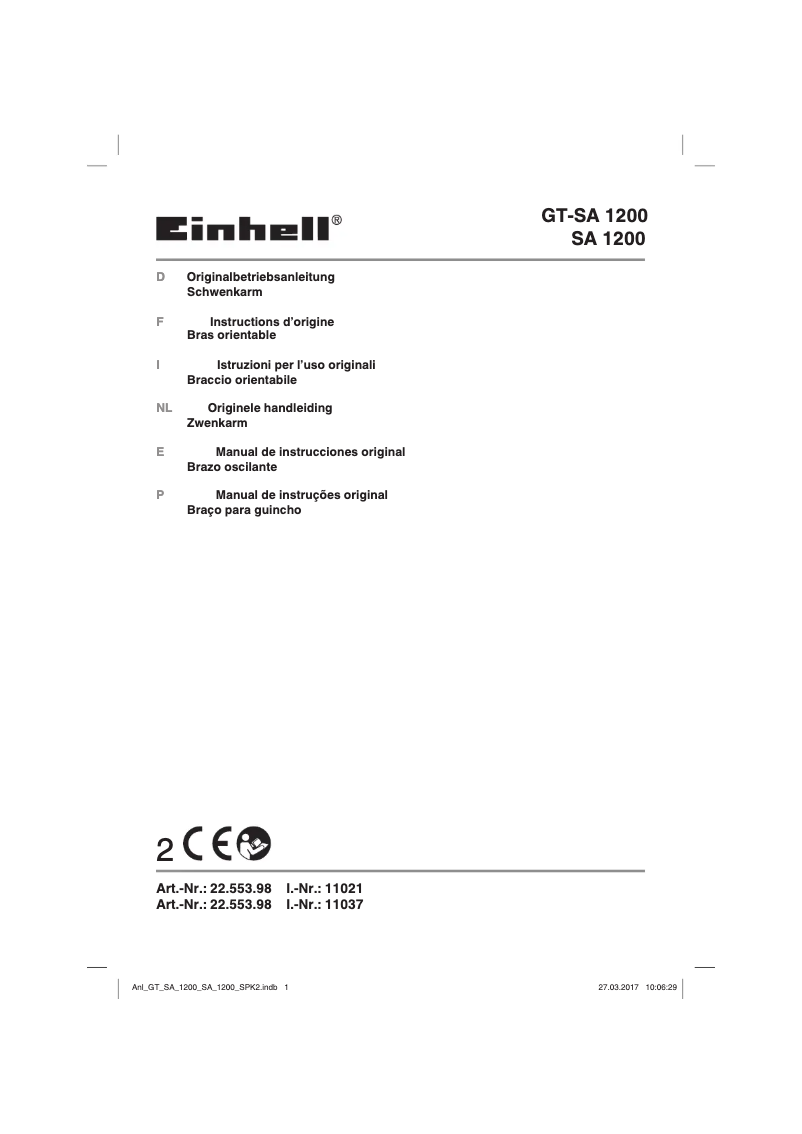Page n°1 - Manuel utilisateur Einhell SA 1100
