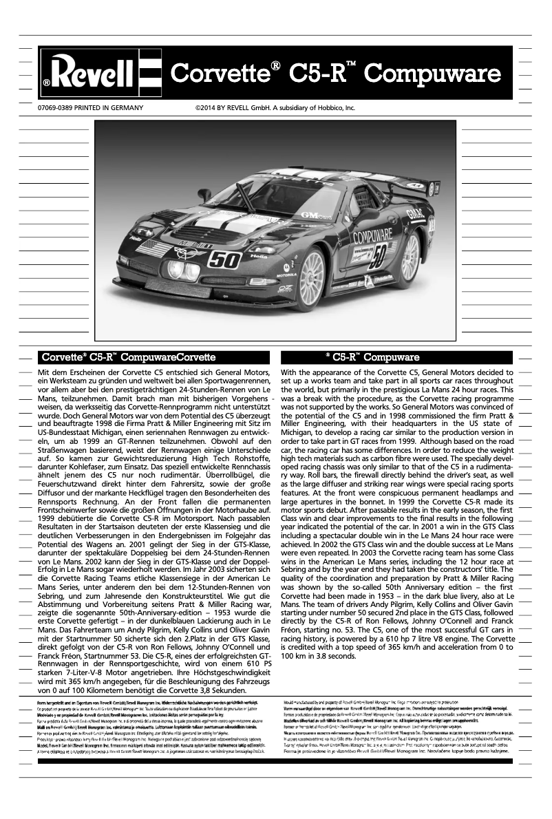 Page 1 de la notice Manuel utilisateur Revell Corvette C5-R Compuware