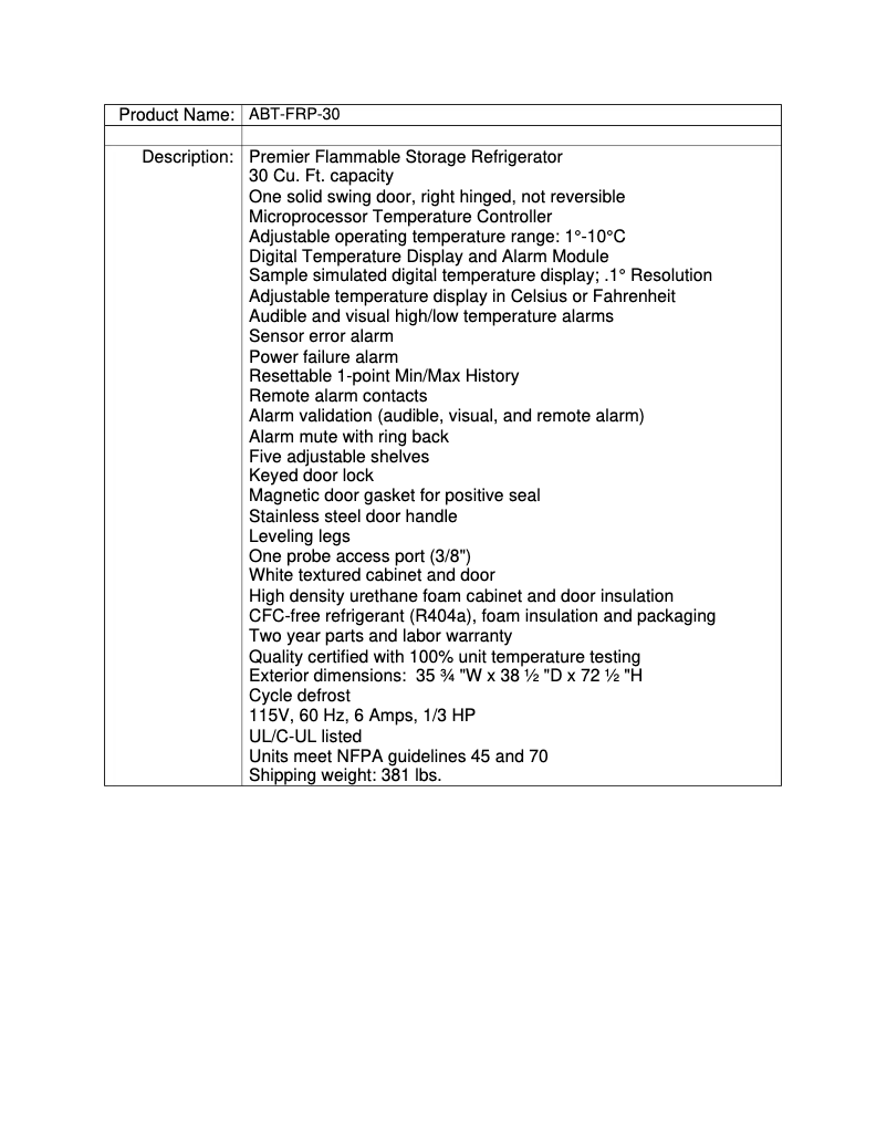 Page 1 de la notice Manuel utilisateur American BioTech Supply ABT-FRP-30
