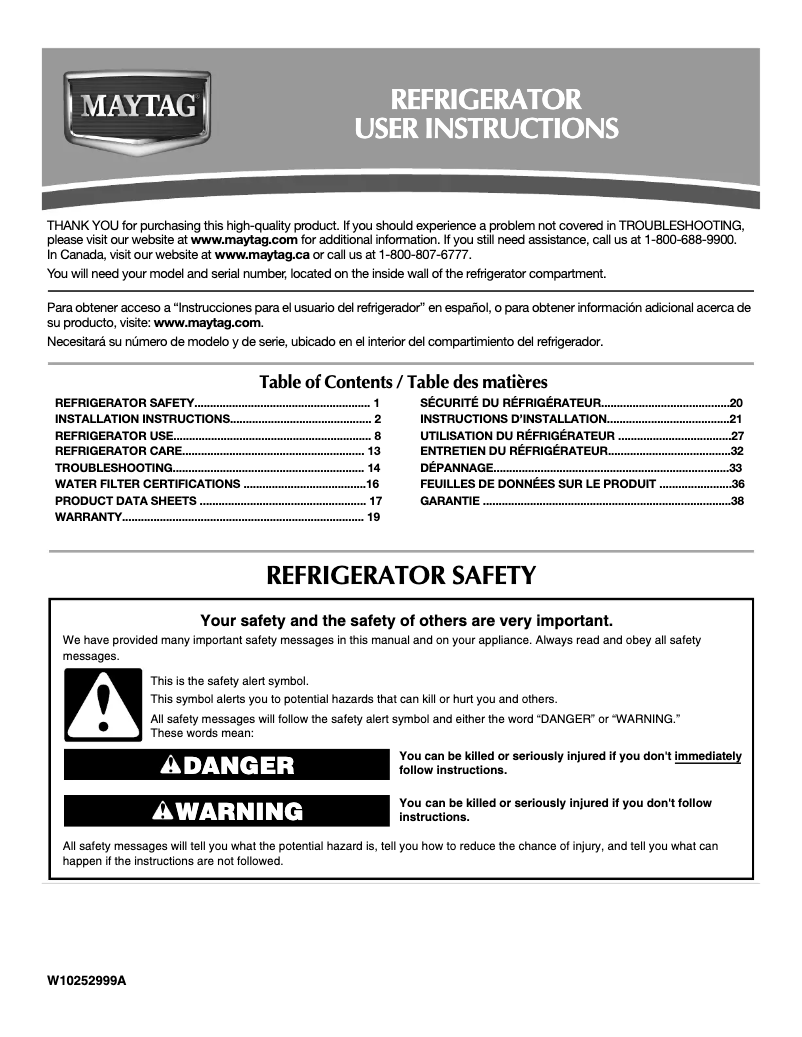 Page 1 de la notice Manuel utilisateur Maytag MFT2771XEB